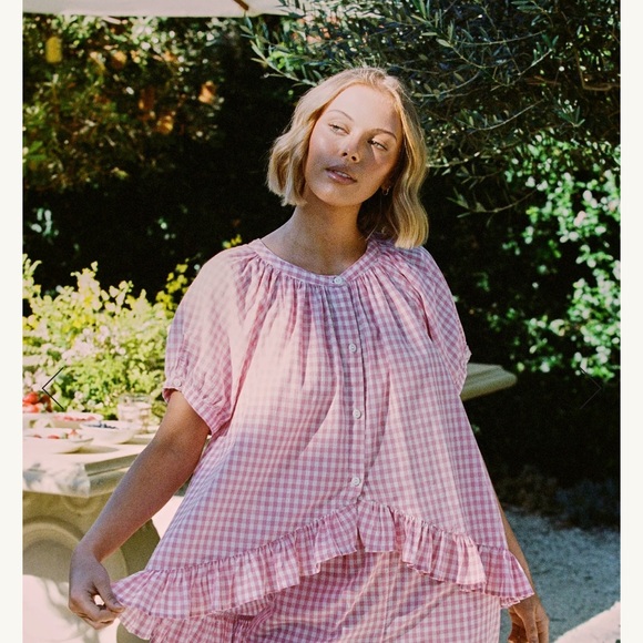 Piyama Tops - NWT! Piyama Pink Gingham Top/Blouse, Size Small